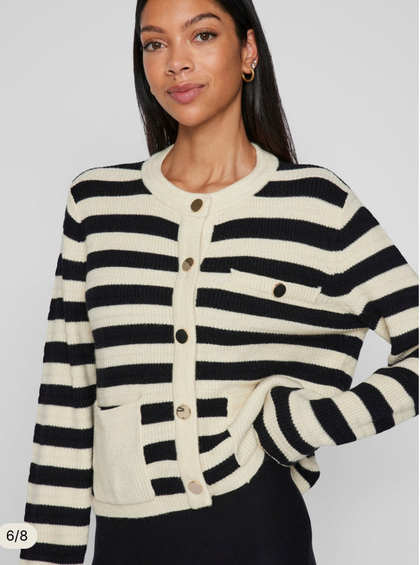 DREA KNIT CARDIGAN Offwhite Med Sorte Striper