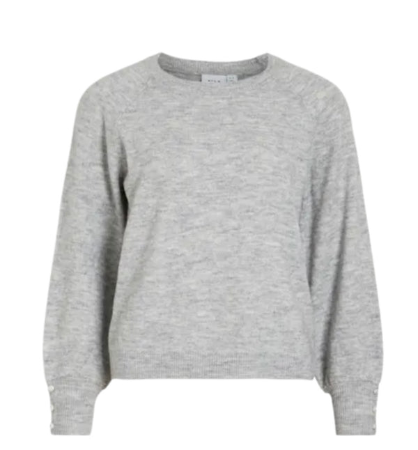 Vanna o-neck l/s knit top Lys Grå Melert