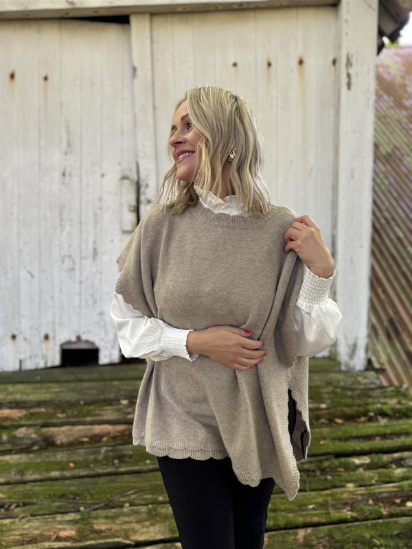 Visummer poncho/ef Beige Melert