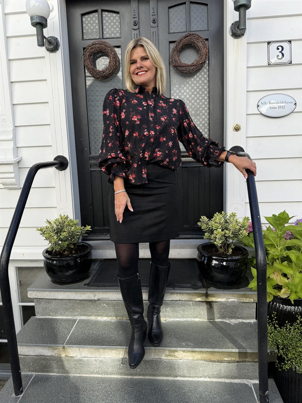 Clo Rose l/s shirt/ln Sort M Blomsterprint