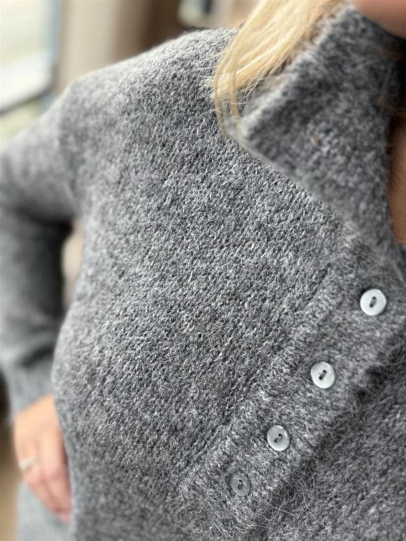 Nynni Highneck Knit Dress Grå Melert