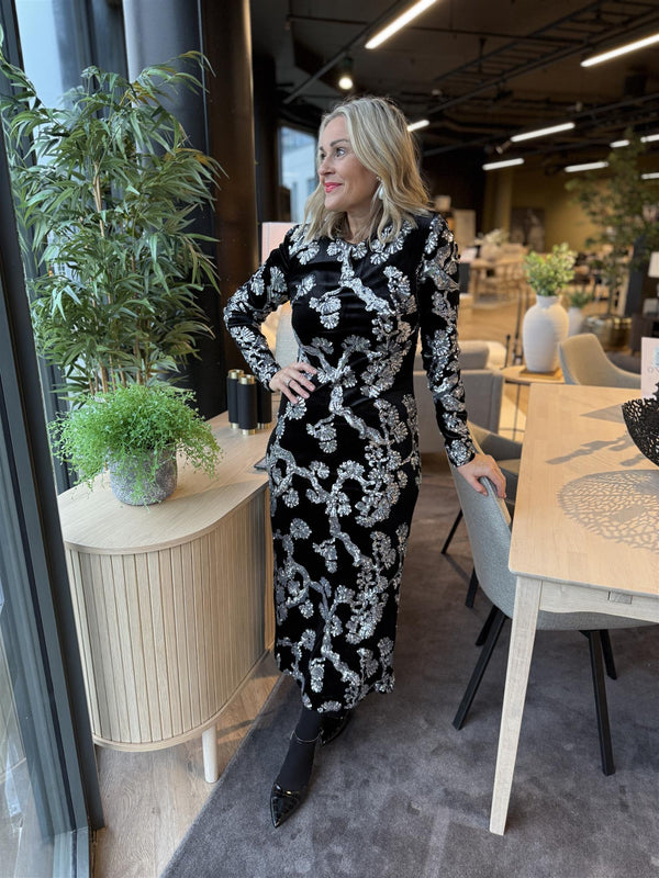 Florana Long Dress Sort Med Sølv Glitter