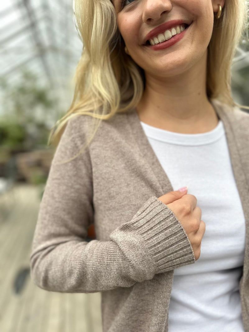 Viril Open L/S Knit Cardigan Beige Melert