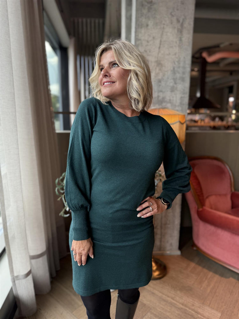 VIKERRY O-NECK KNIT DREESS Flaskegrønn