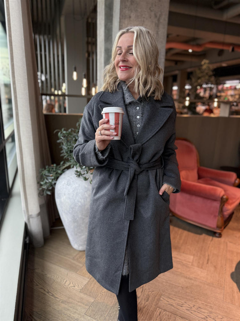LINSE BELTED COAT Mørkegrå