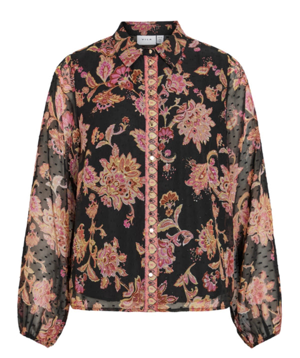 Praya O-Neck Shirt Sort M Blomsterprint