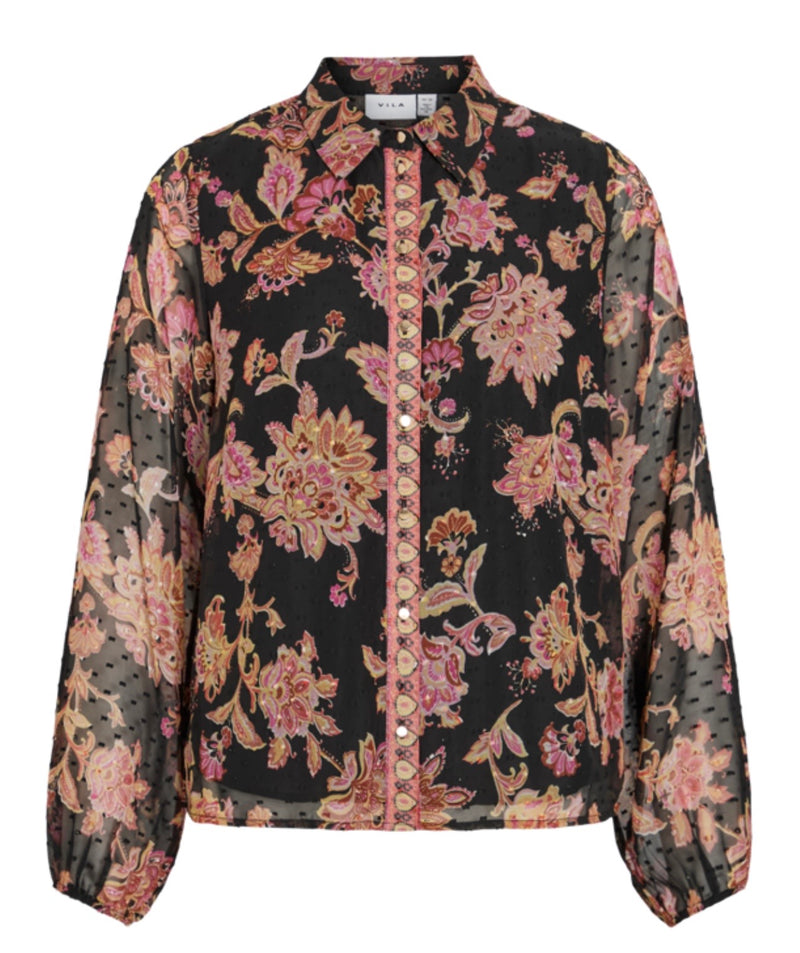 Praya O-Neck Shirt Sort M Blomsterprint