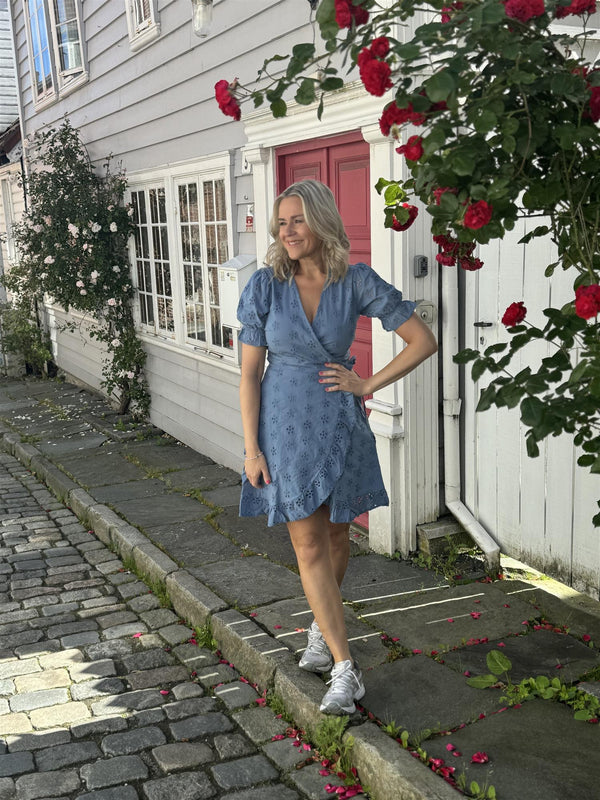 visula s/s short wrap dress Jeansblå