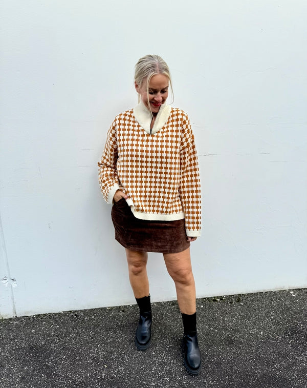 Amaria Zip Pullover Beige Mønstret