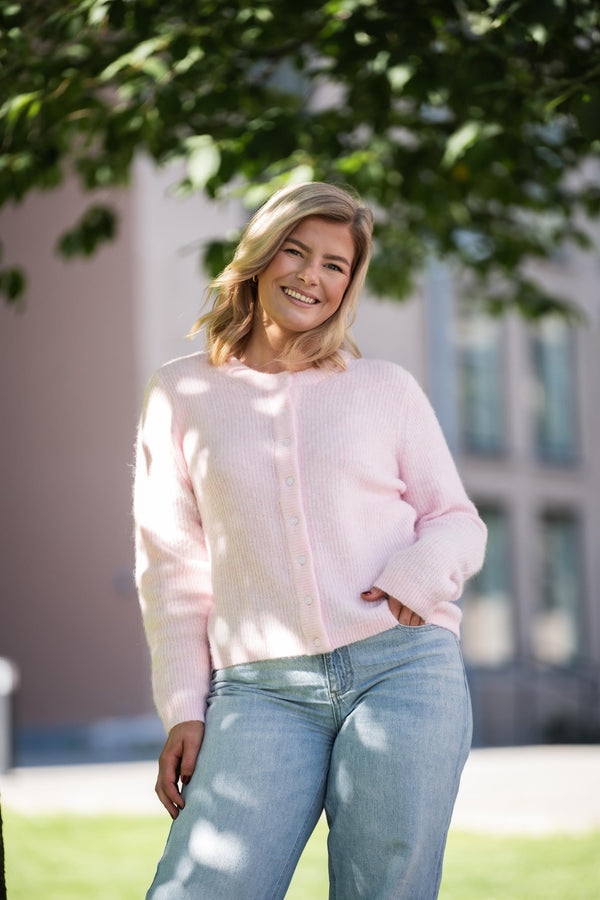 Lory O-Neck Knit Cardigan Lys Rosa