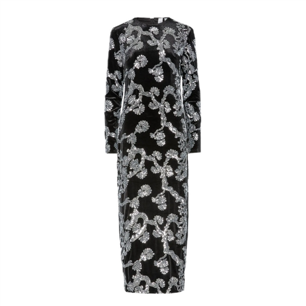 Florana Long Dress Sort Med Sølv Glitter