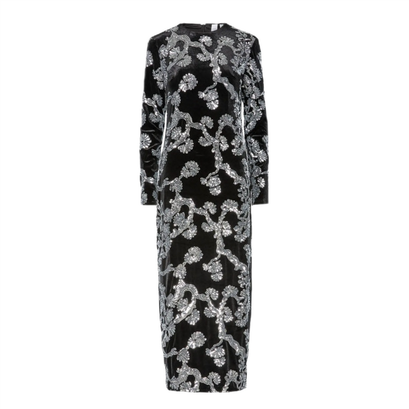 Florana Long Dress Sort Med Sølv Glitter