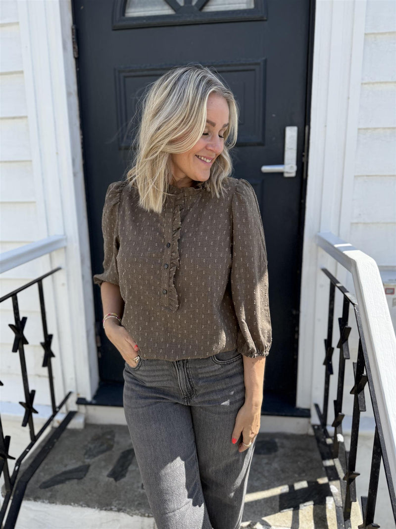 DINA BLOUSE Mørkebrun Melert