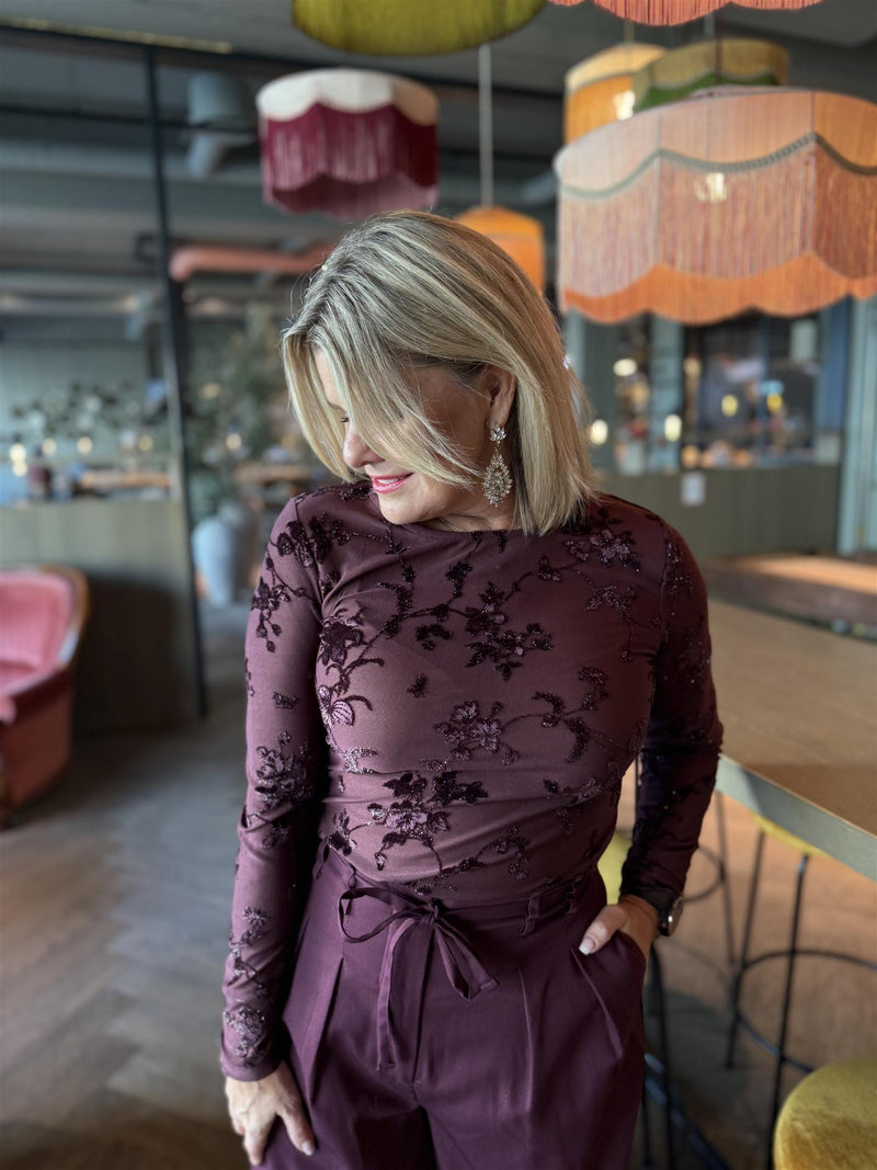 BISKA BLOUSE Burgunder Med Glitter