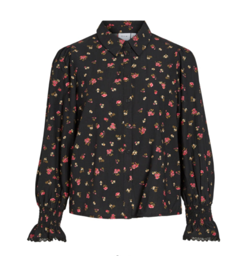 CLO LS SHIRT Sort M. Blomster