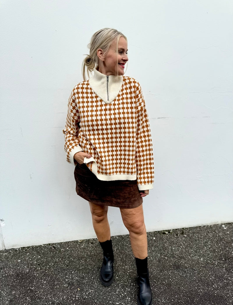 Amaria Zip Pullover Beige Mønstret