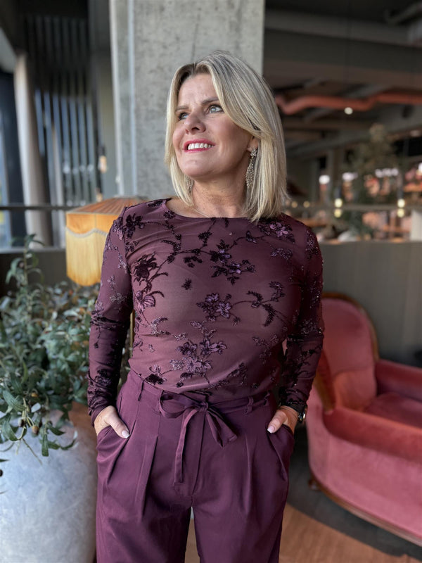 BISKA BLOUSE Burgunder Med Glitter
