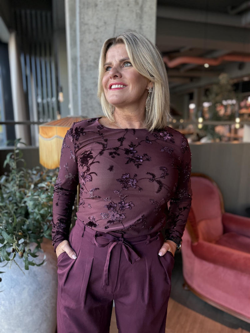 BISKA BLOUSE Burgunder Med Glitter