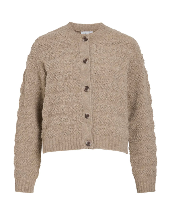 Tillia o-neck l/s knit cardigan Natural Melange/Chinois