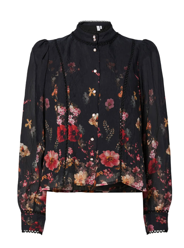 Romantica l/s Shirt Sort M. Blomster