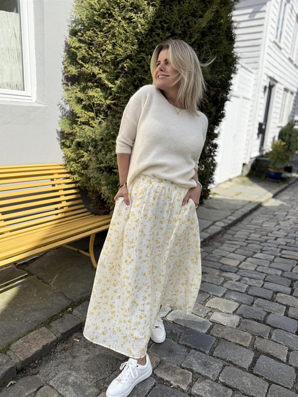 FALISHA SKIRT Offwhite Med Gule Blomster
