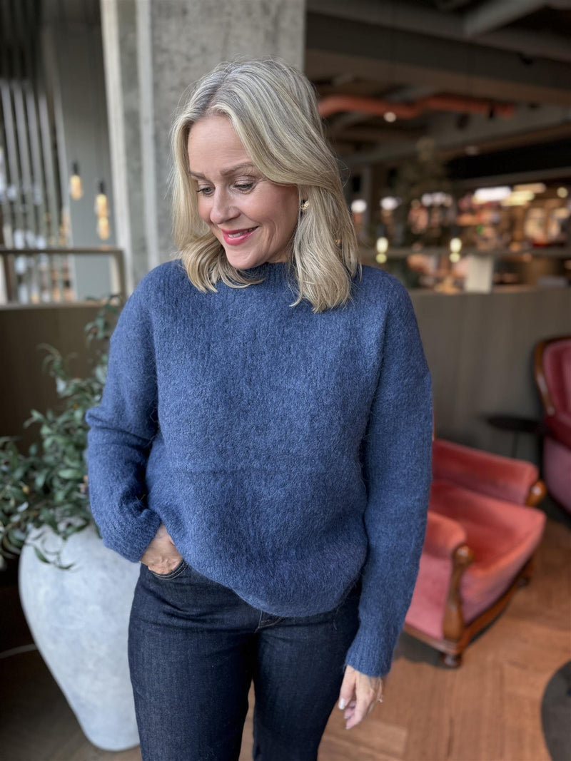 Bennu funnelneck ls knit top Jeansblå