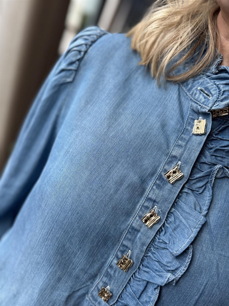 Vanda Goldbutton Medium Jeansblå