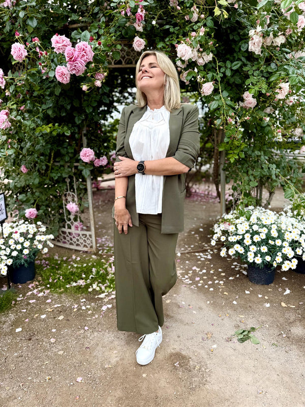 Corinne Wide Cropped Pants Olivengrønn