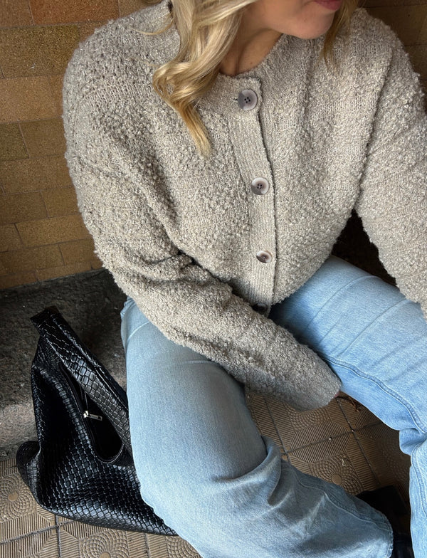 Tillia o-neck l/s knit cardigan Natural Melange/Chinois