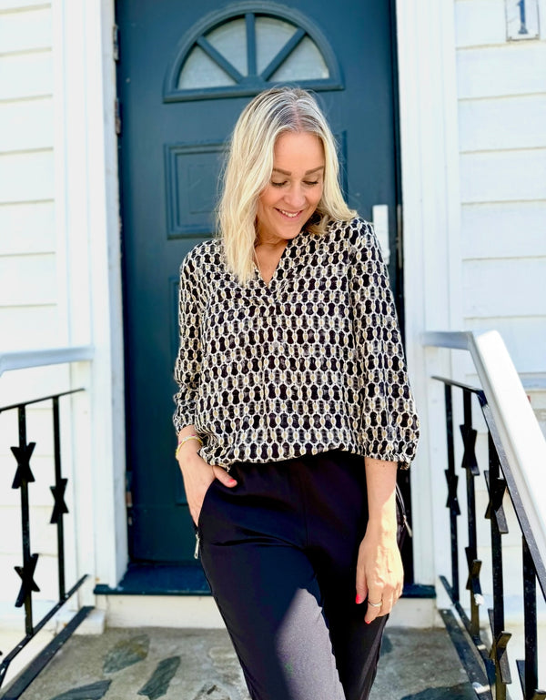 Adney- blouse Sort/Beige/Gull