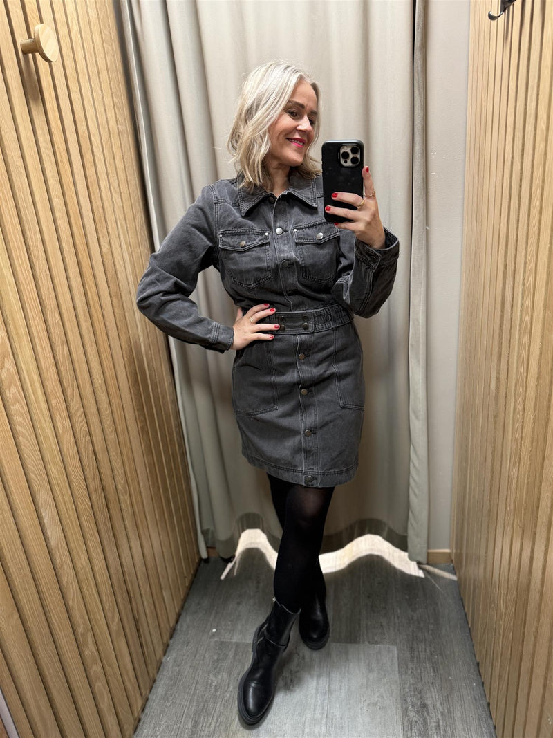 Short Denim Dress With Leggings Penelope Collared Denim Dress In