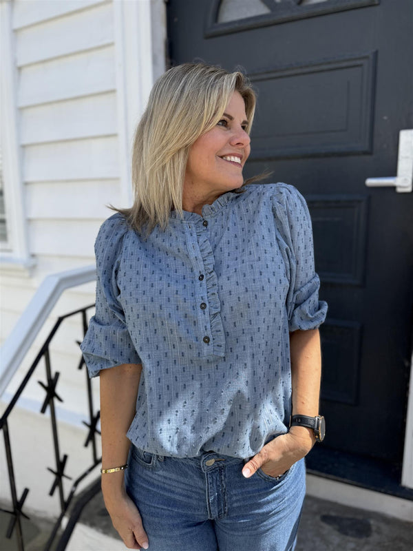 DINA BLOUSE Mellomblå