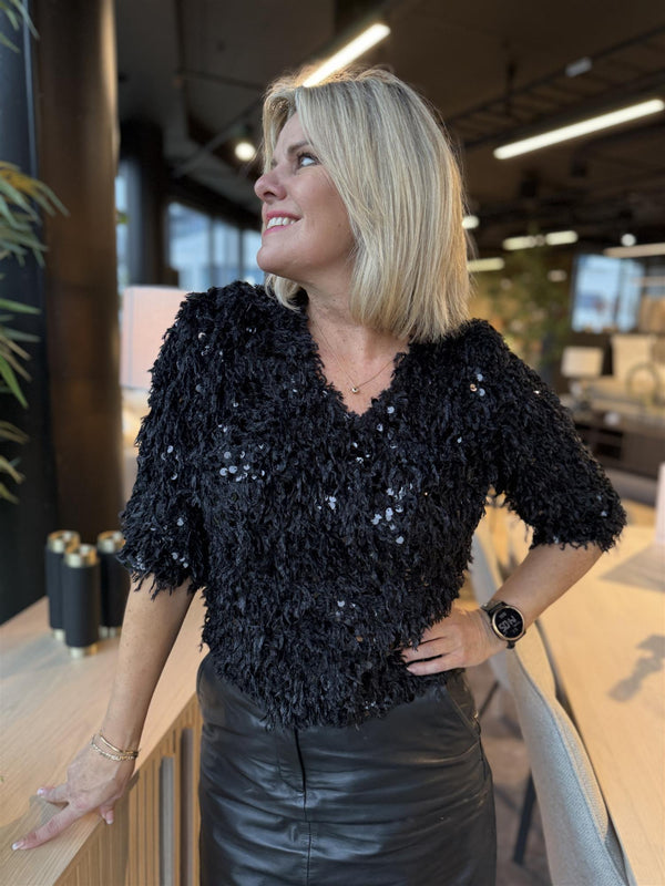 Nolla Blouse Sort Med Bling