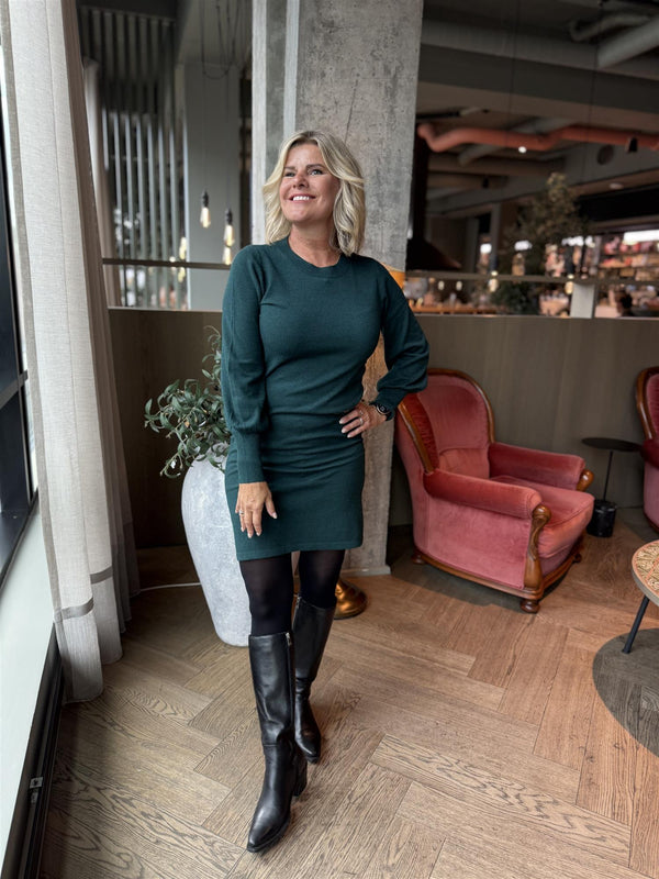 VIKERRY O-NECK KNIT DREESS Flaskegrønn