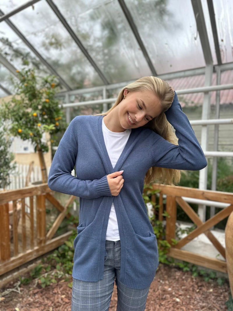 Viril Open L/S Knit Cardigan Blå