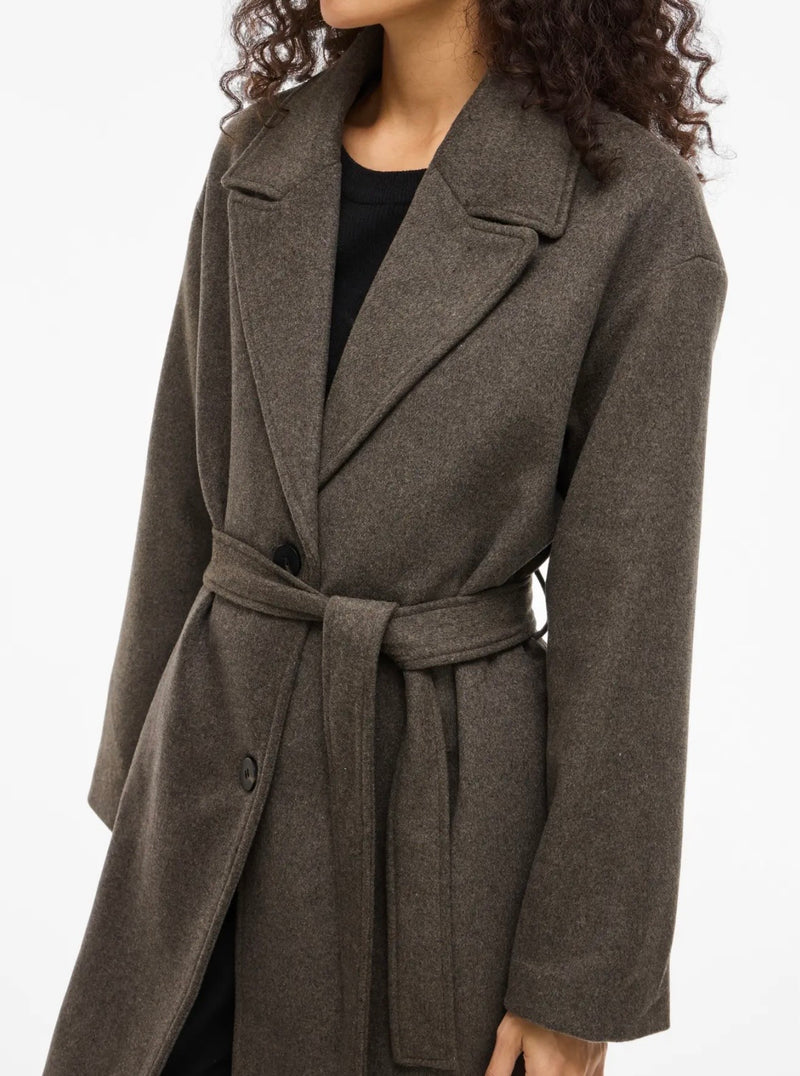 LINSE BELTED COAT Mørkebrunt Melert