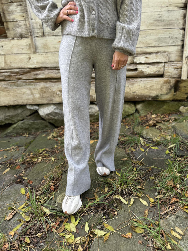 EMILIE HIGH WAISTED KNIT PANT Light Grey Melange