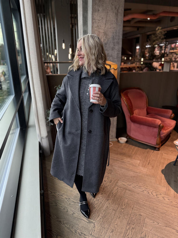 LINSE BELTED COAT Mørkegrå