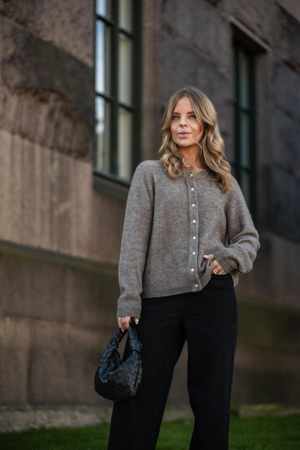 Lory O-Neck Knit Cardigan Brun Melert