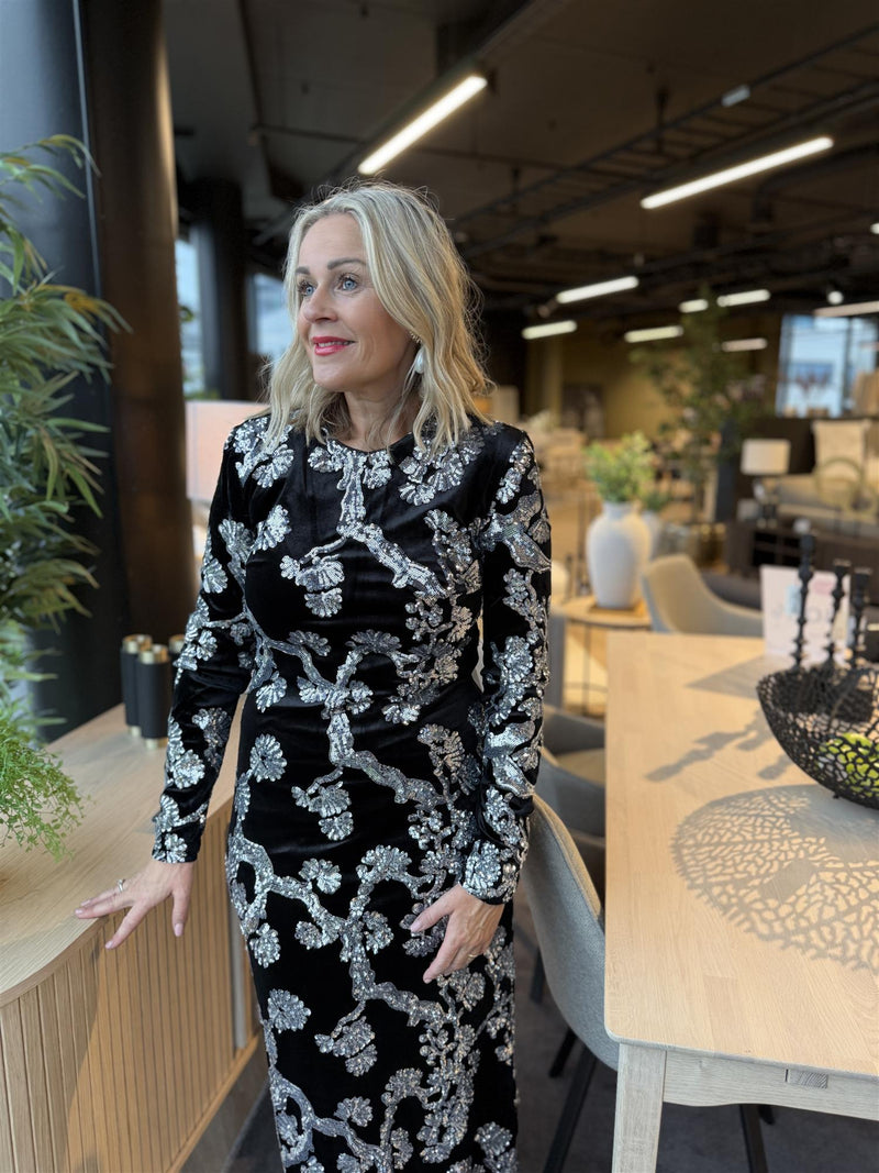 Florana Long Dress Sort Med Sølv Glitter