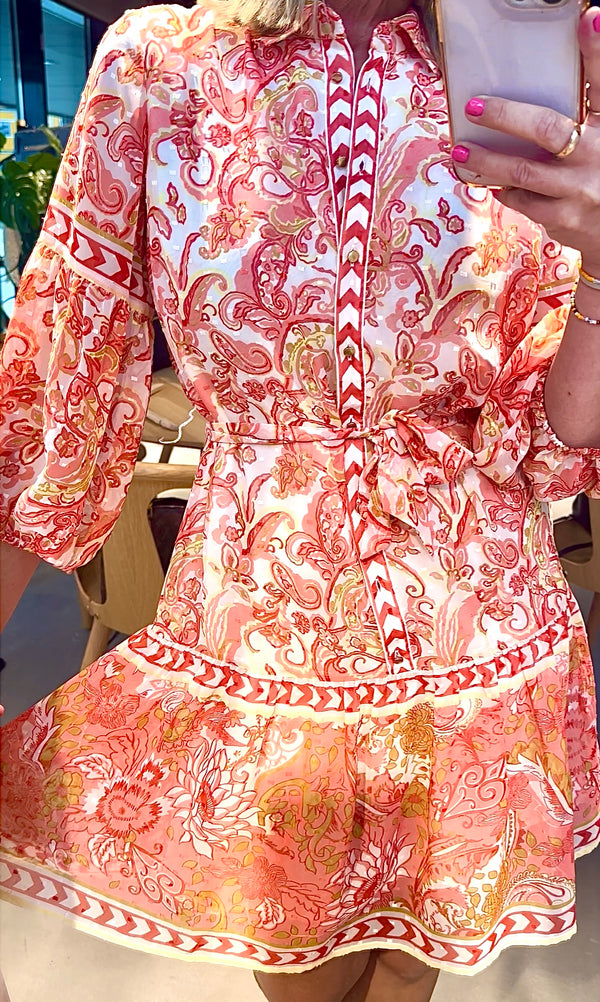 PRAYA SHORT DRESS Offhvite /Oransje /Rosa