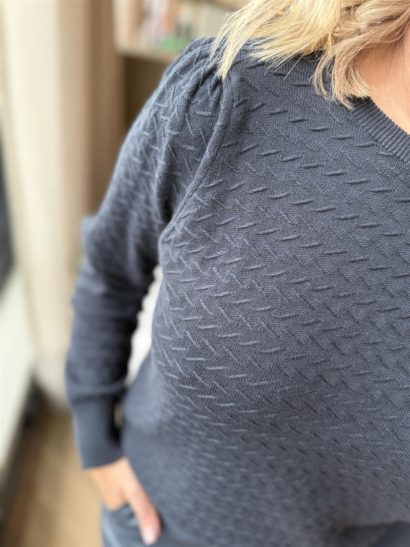 DODO PULLOVER MED MØNSTER OG PUFF Mørk Blå