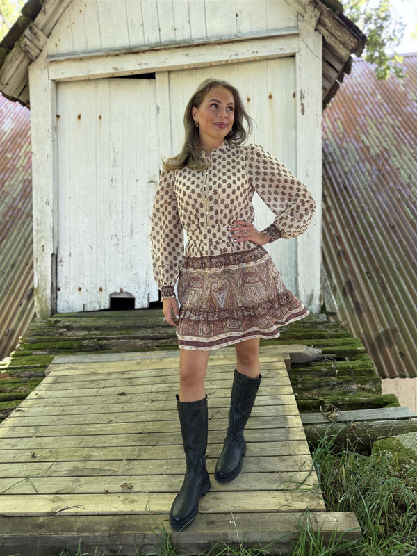 LYRIDA SHORT DRESS Beige/Brun/Lilla
