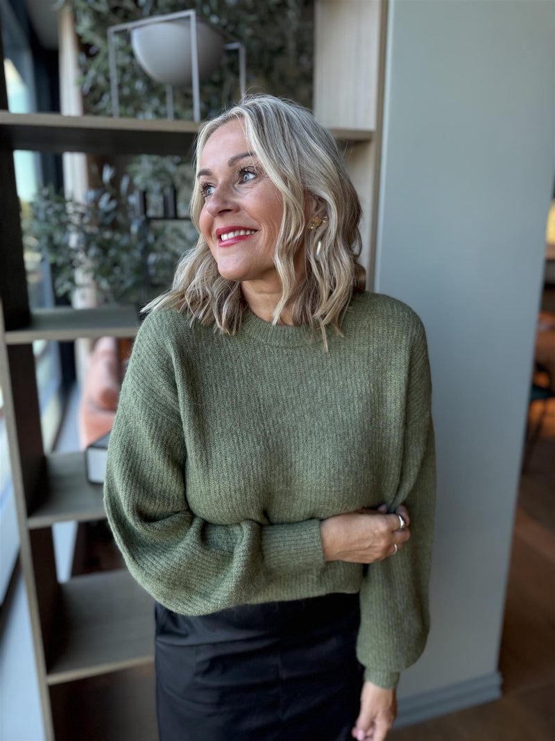 GUSTEL PULLOVER Olivengrønn
