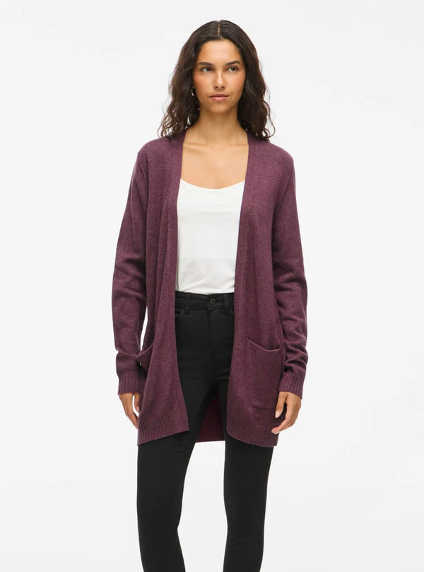 Viril Open L/S Knit Cardigan Plomme
