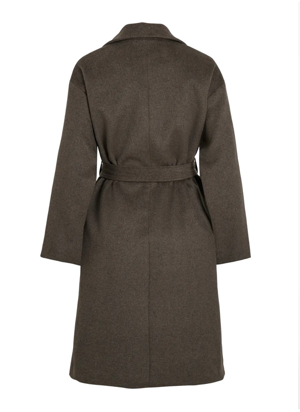 LINSE BELTED COAT Mørkebrunt Melert