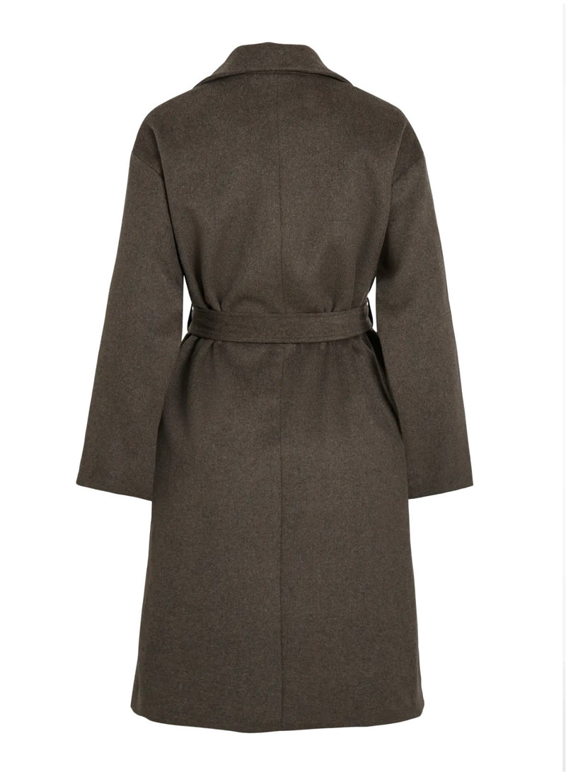 LINSE BELTED COAT Mørkebrunt Melert