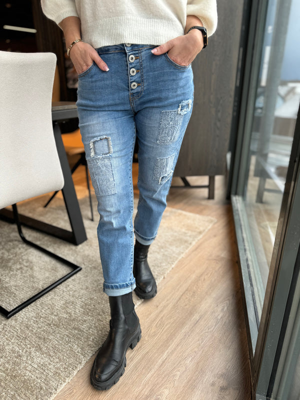 Lexie patch Medium Jeansblå