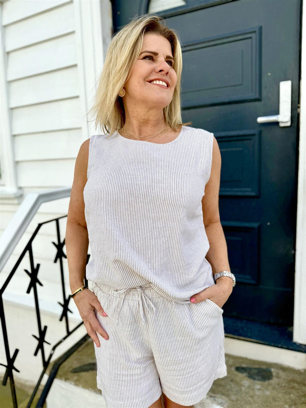 LAVISCO TOP Hvite Med Beige Striper