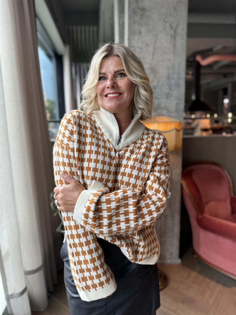 Amaria Zip Pullover Beige Mønstret
